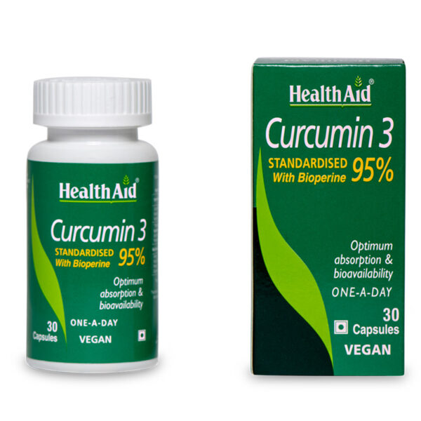 HealthAid Curcumin 3 Capsule (Standardized with Bioperine 95%) - 30 Capsules