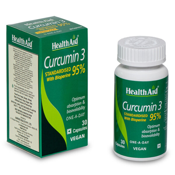 HealthAid Curcumin 3 Capsule (Standardized with Bioperine 95%) - 30 Capsules - Image 2