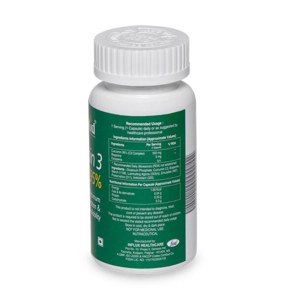 HealthAid Curcumin 3 Capsule (Standardized with Bioperine 95%) - 30 Capsules - Image 3