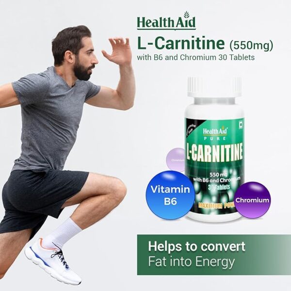 HealthAid L-Carnitine 550mg with Vitamin B6 & Chromium - (30 Tablets) - Image 3