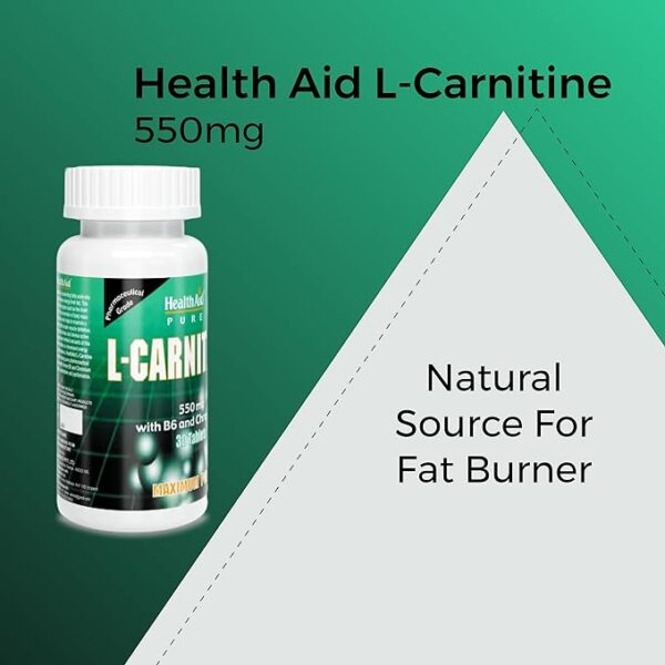 HealthAid L-Carnitine 550mg with Vitamin B6 & Chromium - (30 Tablets) - Image 7