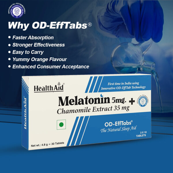 HealthAid Melatonin 5 MG + Chamomile Extract 35 MG - 30 OD EffTabs - Image 2