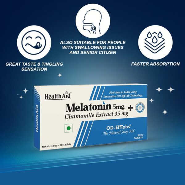 HealthAid Melatonin 5 MG + Chamomile Extract 35 MG - 30 OD EffTabs - Image 3