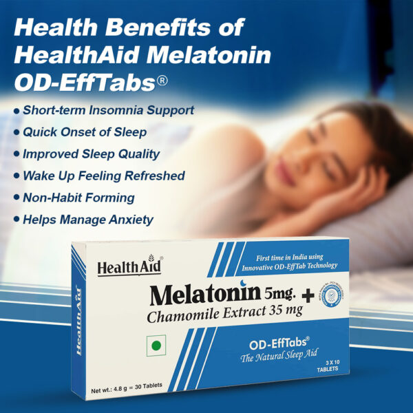 HealthAid Melatonin 5 MG + Chamomile Extract 35 MG - 30 OD EffTabs - Image 4