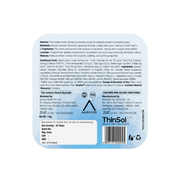 HealthAid® Unwind™ Thisolves™ (Natural Cranberry Flavour) - 30 Mouth Dissolving Strips - Image 2