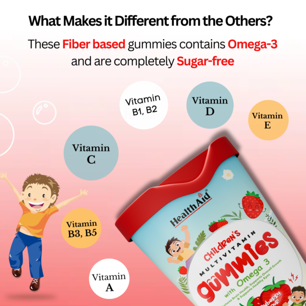 HealthAid® Children's Multivitamin Gummies with Omega 3 (Strawberry Flavour) - 60 Gummies - Image 4