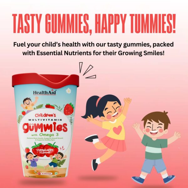 HealthAid® Children's Multivitamin Gummies with Omega 3 (Strawberry Flavour) - 60 Gummies - Image 5